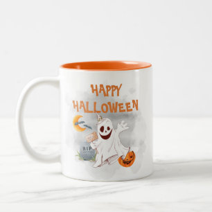 Halloween Watercolor Ghost Spooky Cute Two-Tone Coffee Mug