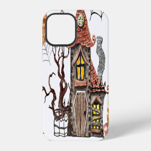 Halloween Watercolor: Haunted House Pattern. iPhone 12 Case
