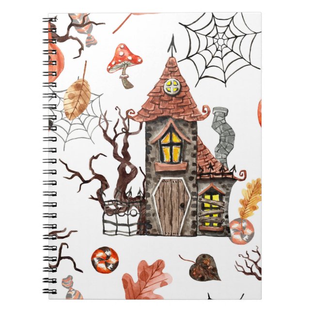 Halloween Watercolor: Haunted House Pattern. Notebook (Front)