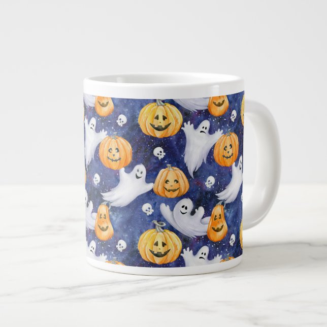 Halloween Watercolor Pattern Large Coffee Mug (Front Right)