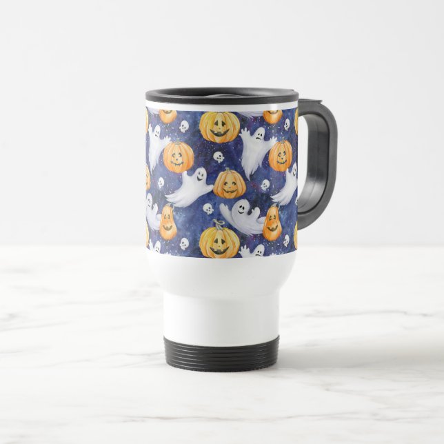 Halloween Watercolor Pattern Travel Mug (Front Right)