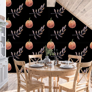 Halloween Watercolor Pumpkin and Leaves  Wallpaper
