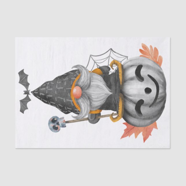 Halloween Watercolor Pumpkin Gnome Tissue Paper (Front)