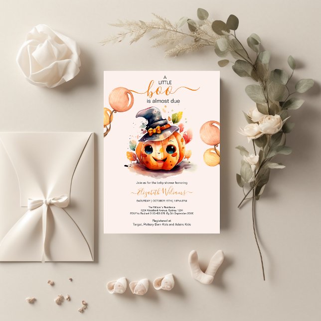 Halloween Watercolor Pumpkin Little Boo Baby Showe Invitation (Creator Uploaded)