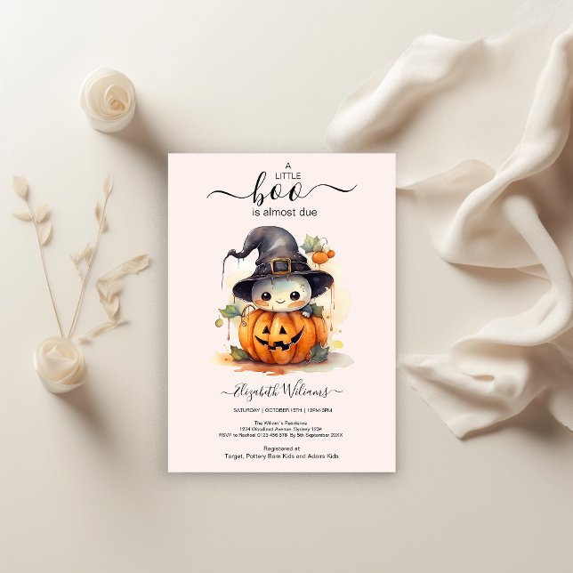 Halloween Watercolor Pumpkin Little Boo Baby Showe Invitation (Creator Uploaded)