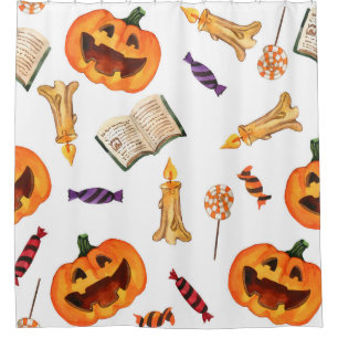 Halloween Watercolor: Seasonal Pattern Shower Curtain