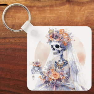 Halloween Watercolor Skeleton Keychain