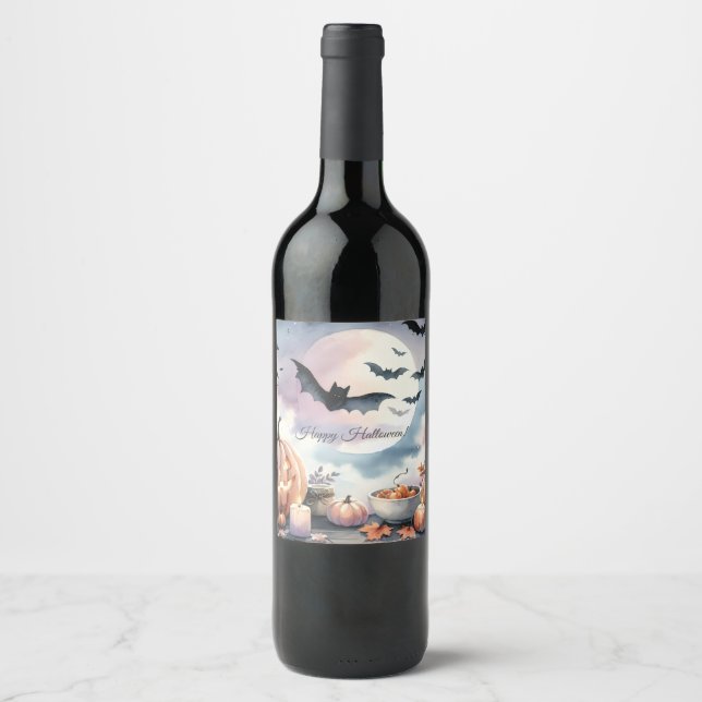 Halloween watercolor wine label (Front)