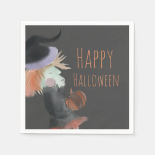 Halloween Watercolor Witch Pumpkin Napkin