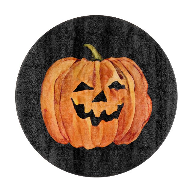 Halloween Watercolour Pumpkin Cutting Board (Front)