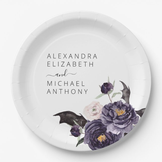Halloween Wedding Autumn Fall Dark Purple Paper Plate (Front)