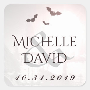 Halloween Wedding Bats Names & Date Square Label