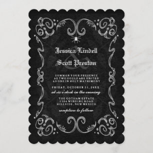 Halloween Wedding Black Gothic NAMES ON BACK Invitation