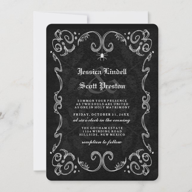 Halloween Wedding Black Gothic NAMES ON BACK Invitation (Front)