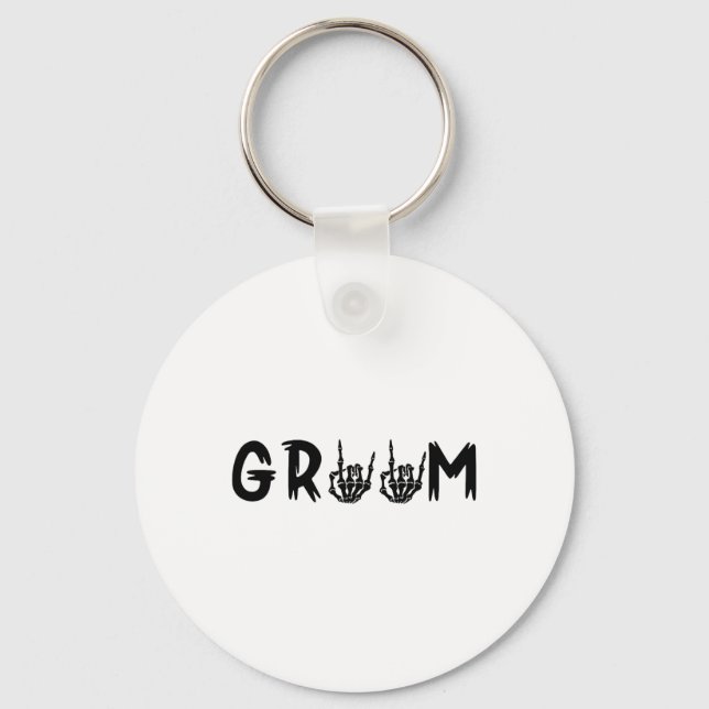 Halloween Wedding Bride Groom Skeleton Till Death  Key Ring (Front)
