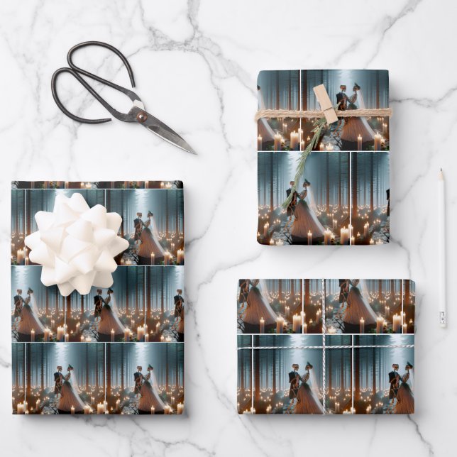 Halloween Wedding Dance Wrapping Paper Sheet (Front)