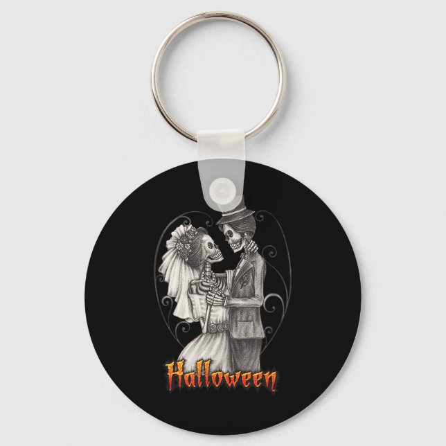 Halloween Wedding Day In October - Bride And Groom Key Ring (Front)