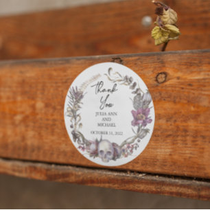 Halloween Wedding Floral Skull Thank you  Classic Round Sticker