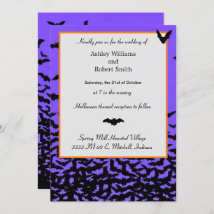 Halloween Wedding Invitation Flat Card Black Bats