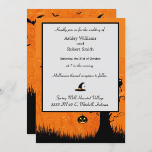 Halloween Wedding Invitation Flat Card Pumpkin