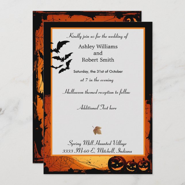 Halloween Wedding Invitation Flat Card Spooky Bats (Front/Back)