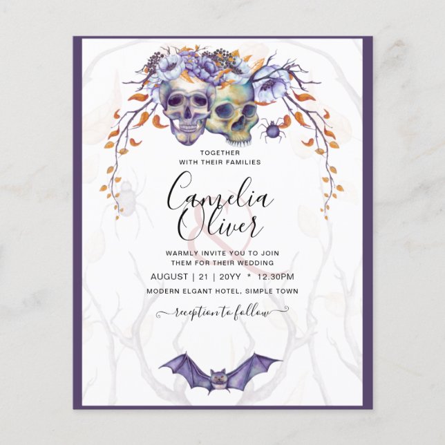 Halloween Wedding Invitation Gothic Skulls Purple Flyer (Front)