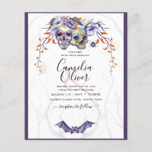 Halloween Wedding Invitation Gothic Skulls Purple