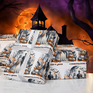 Halloween Wedding Personalise Names Bride & Groom Wrapping Paper