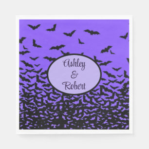 Halloween Wedding Personalise Names Fly Away Bats Napkin