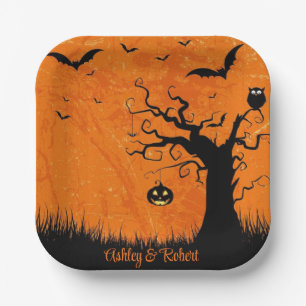 Halloween Wedding Personalise Names Spooky Tree Paper Plate