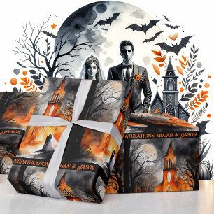 Halloween Wedding Personalise Names Spooky Wrapping Paper