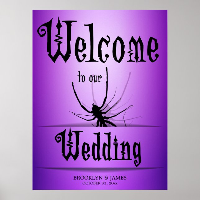 Halloween Wedding Reception Sign Purple Spider (Front)