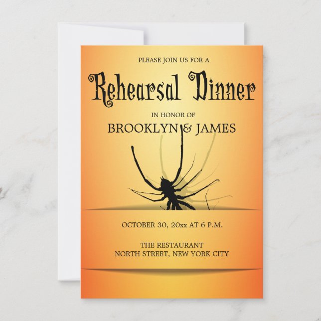 Halloween Wedding Rehearsal Invites Orange Spider (Front)