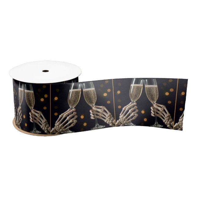 Halloween Wedding Skeleton Champagne Toast  Satin Ribbon (Spool)