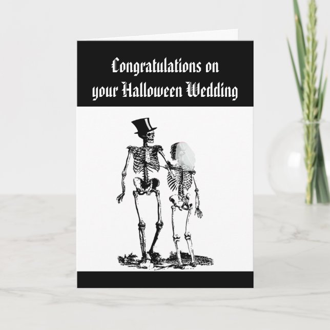 Halloween Wedding Skeleton Couple Congratulations Card (Front)