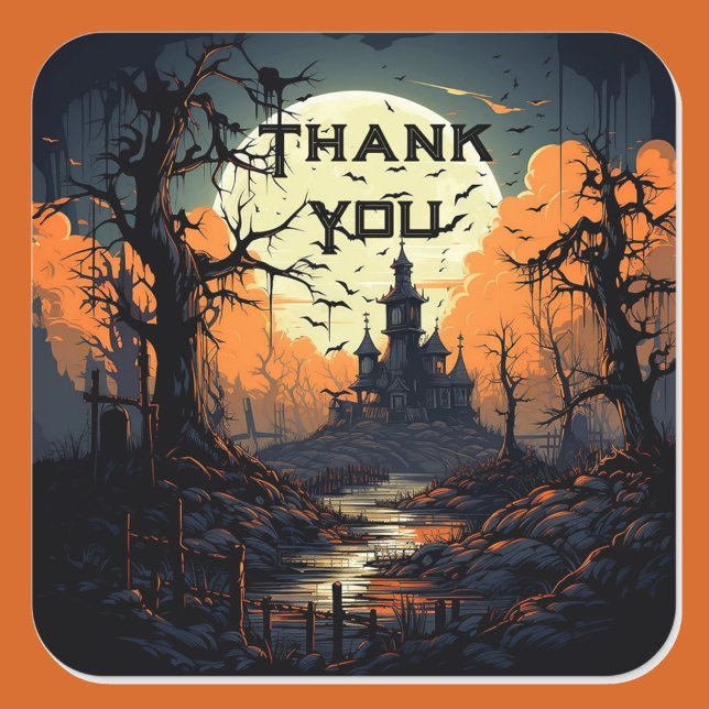 Halloween Wedding Thank You Scary Full Moon Bats Square Sticker (Creator Uploaded)