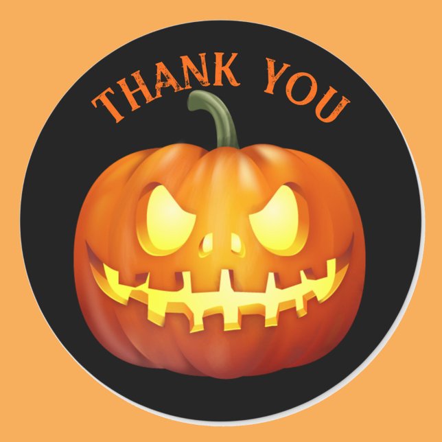 Halloween Wedding Thank You Scary Pumpkin Classic Round Sticker (Creator Uploaded)