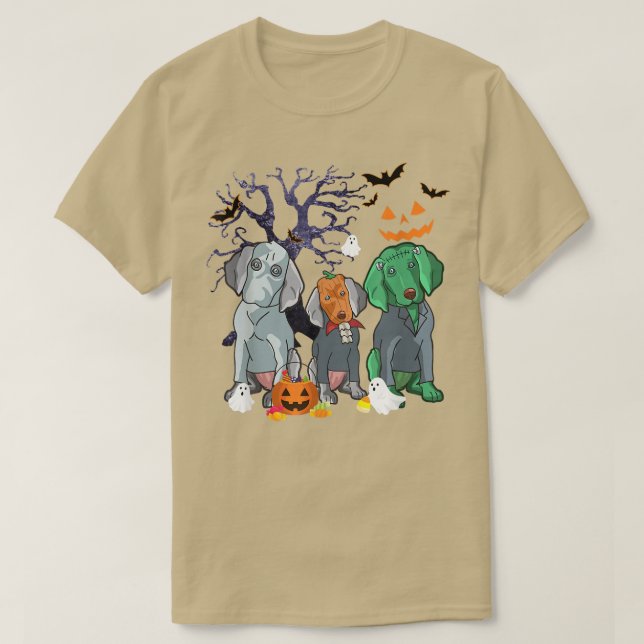 Halloween Weimaraner Dog Witch Scary Halloween Cos T-Shirt (Design Front)