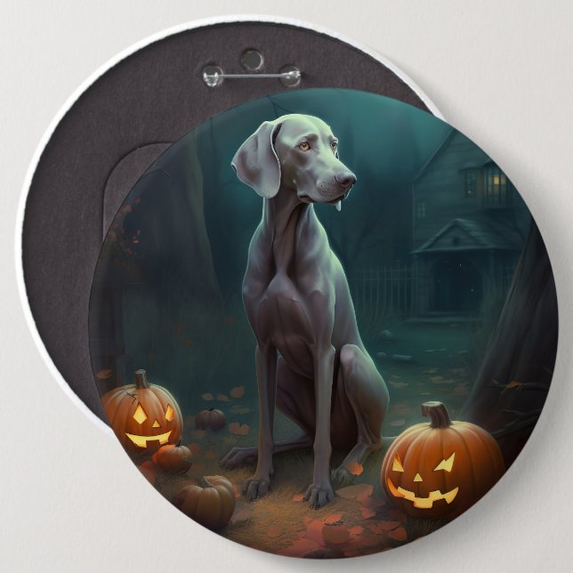 Halloween Weimaraner With Pumpkins Scary 6 Cm Round Badge (Front & Back)