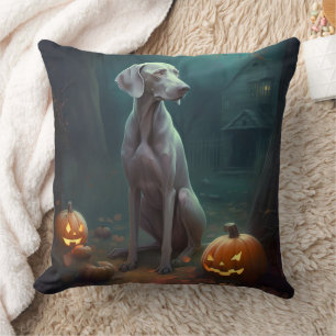 Halloween Weimaraner With Pumpkins Scary Cushion