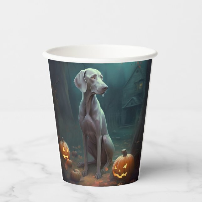 Halloween Weimaraner With Pumpkins Scary Paper Cups (Front)