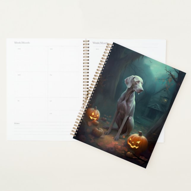 Halloween Weimaraner With Pumpkins Scary Planner (Display)