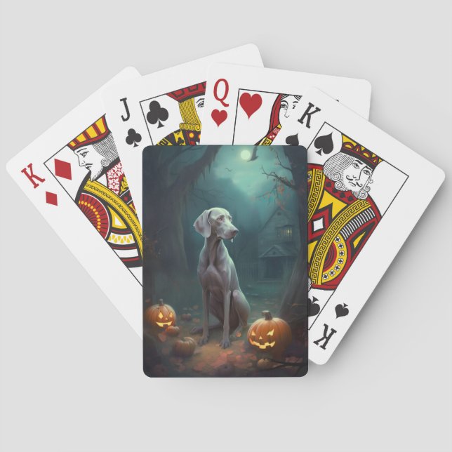 Halloween Weimaraner With Pumpkins Scary Playing Cards (Back)