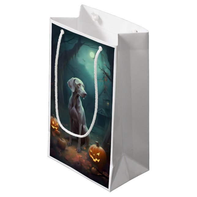 Halloween Weimaraner With Pumpkins Scary Small Gift Bag (Front Angled)