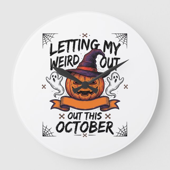 Halloween Weird Shirt With Pumpkin Ghosts_1 Large Clock (Front)