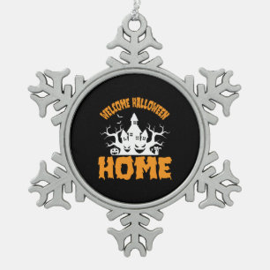 Halloween Welcome Halloween Home Birthday Snowflake Pewter Christmas Ornament