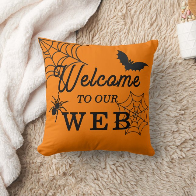 Halloween Welcome To Our Web Throw Pillow (Blanket)