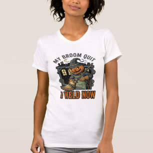 Halloween Welder Shirt Funny Witch Broom Design_1