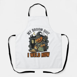 Halloween Welder Shirt Funny Witch Broom Design_1 Apron
