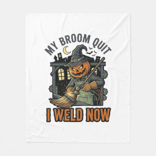 Halloween Welder Shirt Funny Witch Broom Design_1 Fleece Blanket